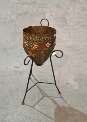 Garden Flower Pot Planter on Stand Upcycled Metal Decorative Paint 660mm