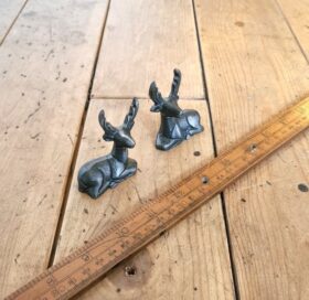 Paperweight Ornament SITTING DEER (PAIR LH & RH) Cast Antique Iron 60mm