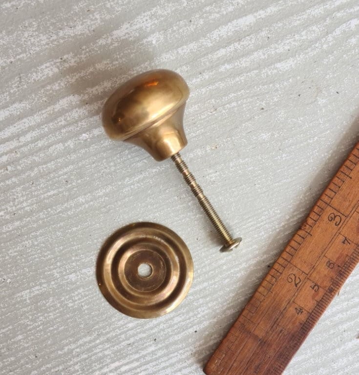 Cupboard Knob Hollow c/w Base Plate & Integral M4 Screw Antique Brass 32mm Dia