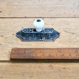 Cupboard Door Slide Catch Sprung Ceramic Knob Textured Cast Antique Iron 80 x 33mm