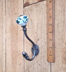 Coat Hook ALBANY Ivy DARK GREEN Ceramic Shell Tip Antique Iron