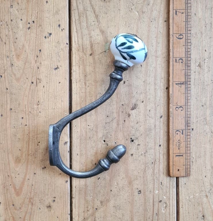 Coat Hook ALBANY Ivy DARK GREEN Ceramic Shell Tip Antique Iron - Image 2