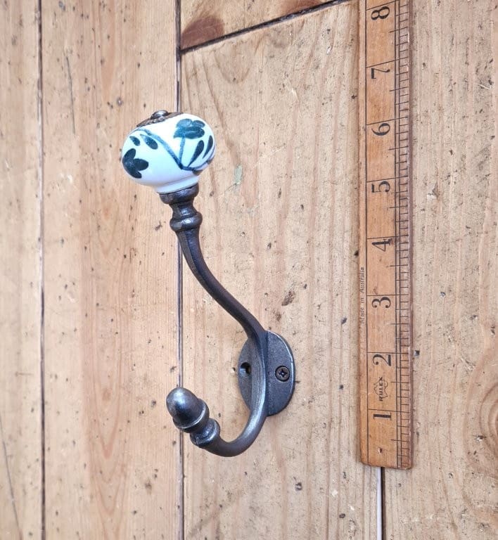Coat Hook ALBANY Ivy DARK GREEN Ceramic Shell Tip Antique Iron