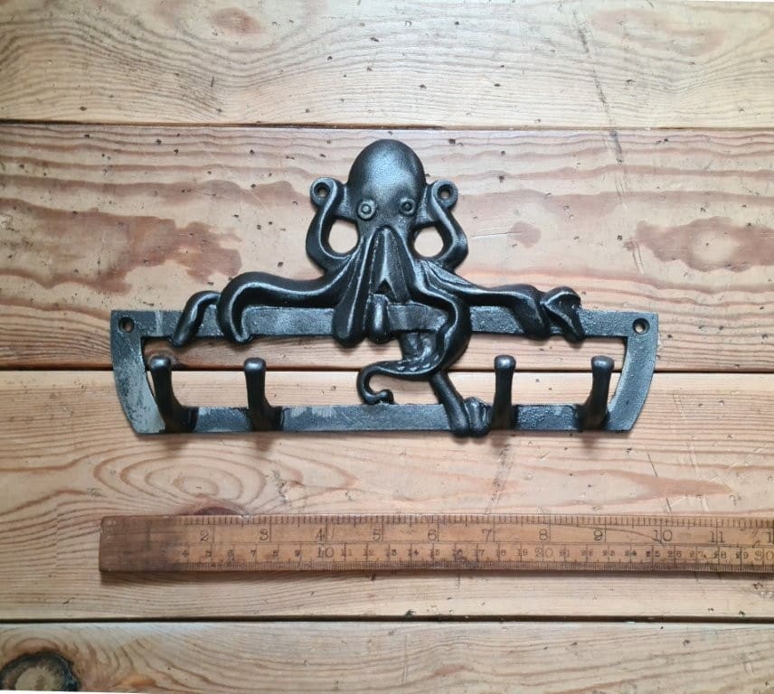 Coat Hook Rail OCTOPUS 4 Hooks Cast Antique Iron 250mm