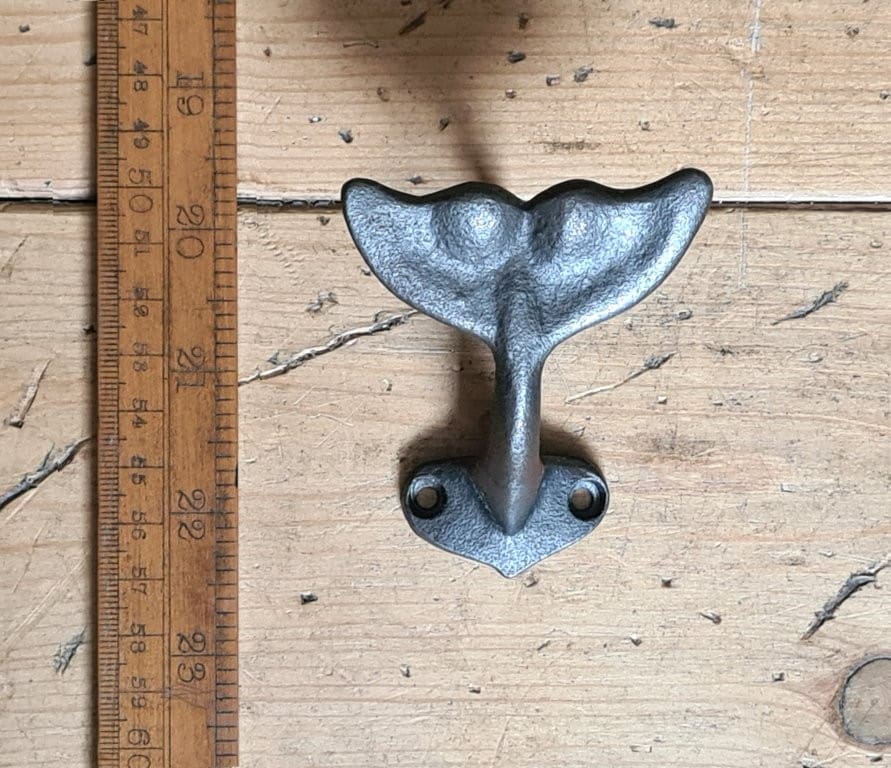 Hat & Coat Hook WHALE FIN Cast Antique Iron 60mm x 80mm