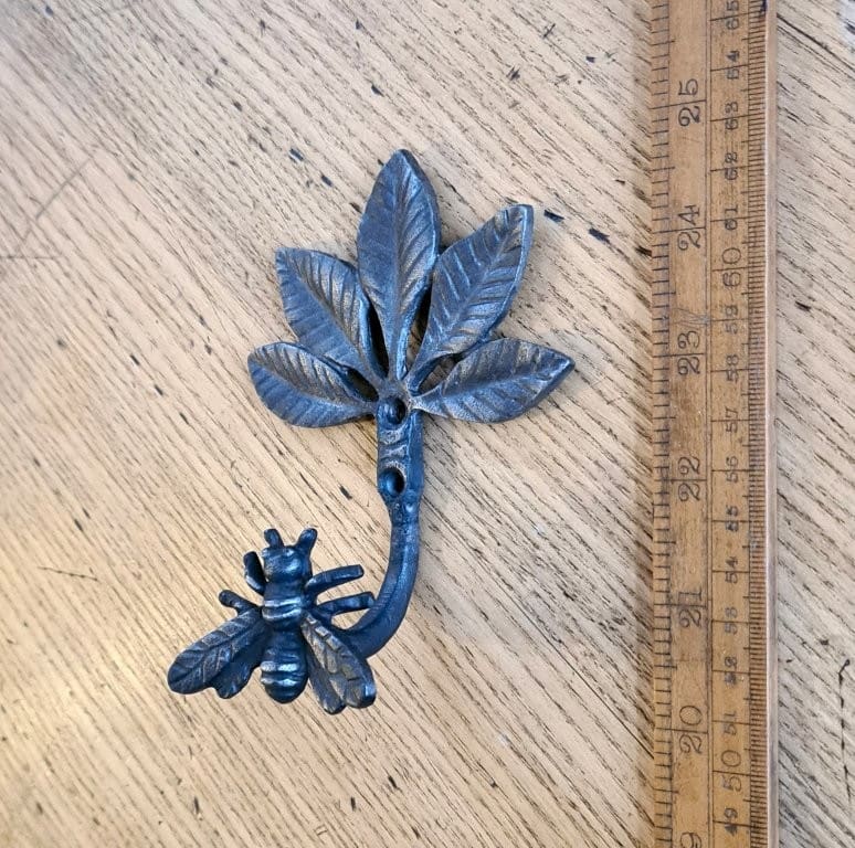 Coat Hook Single FLYING BEE Cast Antique Iron 95mm x 125mm