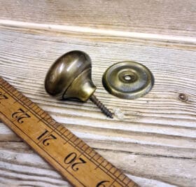 Cupboard Knob Hollow c/w Base Plate & Wood Screw Antique Brass 39mm Dia