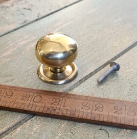 Cupboard Knob Hollow c/w Base Plate & Integral M4 Screw Polished Brass 39mm Dia