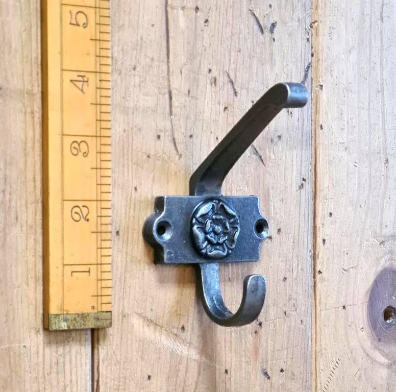 Coat Hook Double 2 Part YORKSHIRE ROSE Cast Antique Iron 125mm - Image 2