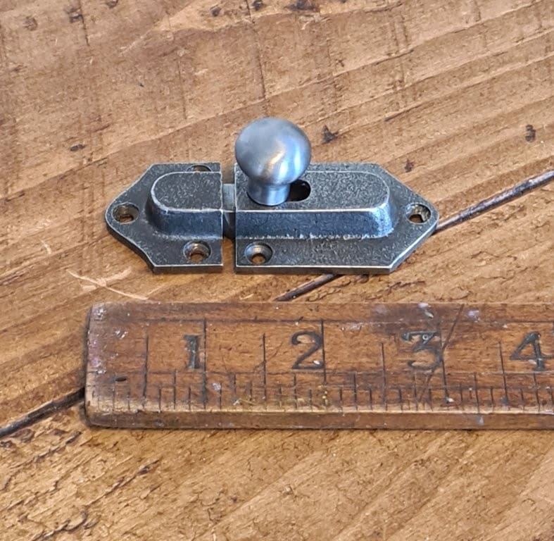 Cupboard Door Slide Catch Sprung Smooth Cast Antique Iron 80 x 33mm