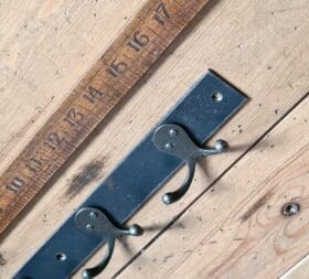 Hook Rail Steel with 4 Antique Iron Double Robe Hooks Length 420 x 50mm