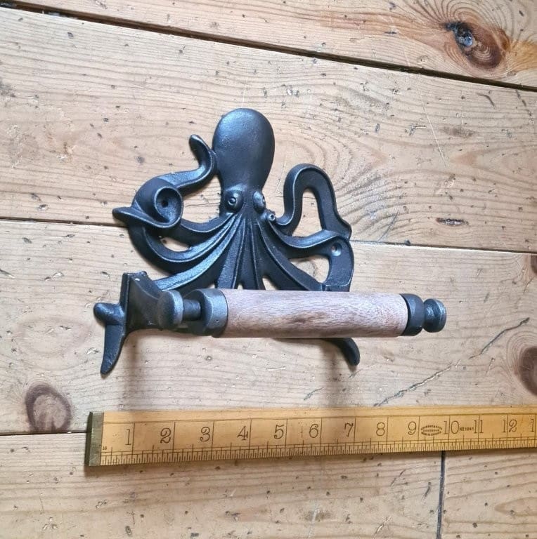 Toilet Roll Holder OCTOPUS with Sides Cast Antique Iron 150mm - Image 3